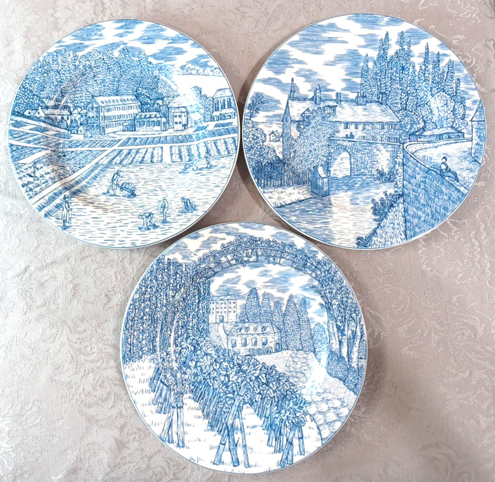 American Atelier 3 Blue Toile 8 1/4" Plates Set Salad Appetizer Dessert